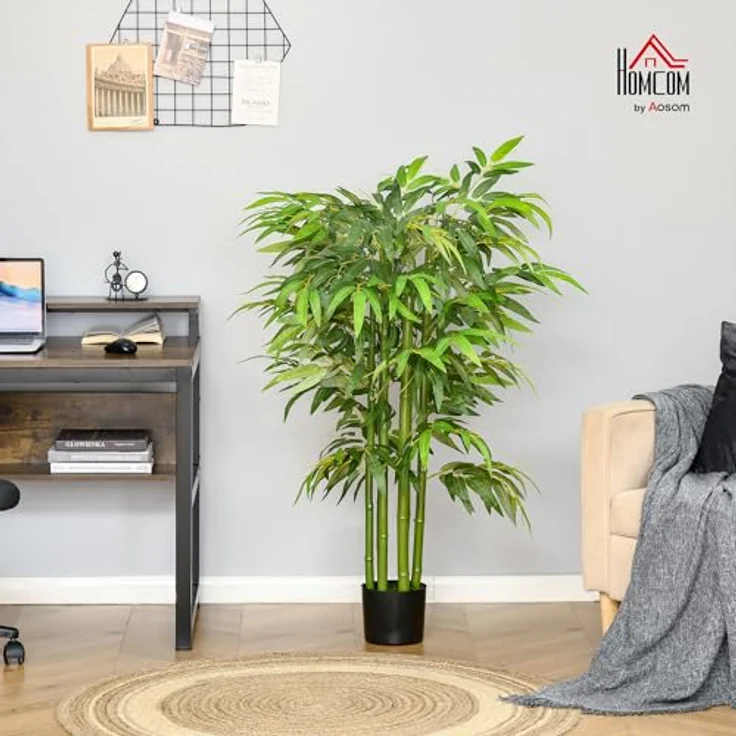 HOMCOM Kunstpflanze groß 140 cm Bambus im Topf, künstliche Pflanze für Wohnzimmer Schlafzimmer Büro Garten, pflegeleicht, grün – Bild 3