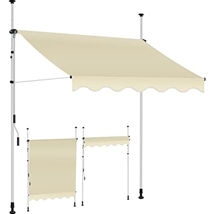 KESSER Klemmmarkise mit Handkurbel Balkon, Balkonmarkise ohne Bohren, UV-beständig höhenverstellbar wasserabweisend , Sonnenschutz, Terrassenüberdachung , einfache Montage Beige, 350cm – Bild 1