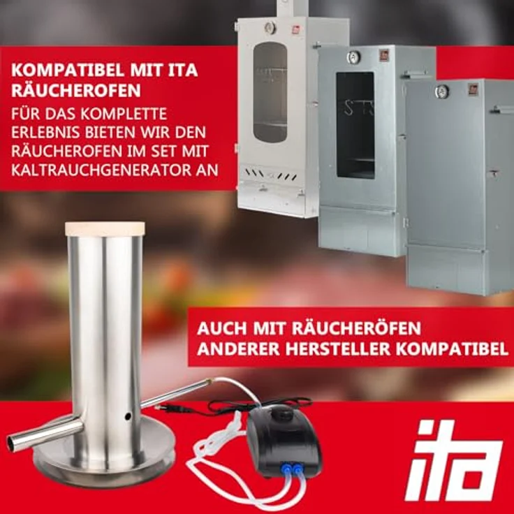 ITA Premium Kaltrauchgenerator, Edelstahl Raucherzeuger für Smoker, Set mit elektrischer Pumpe, 30 cm, ideal zum Kalträuchern von Fisch, Fleisch, Käse – Bild 4
