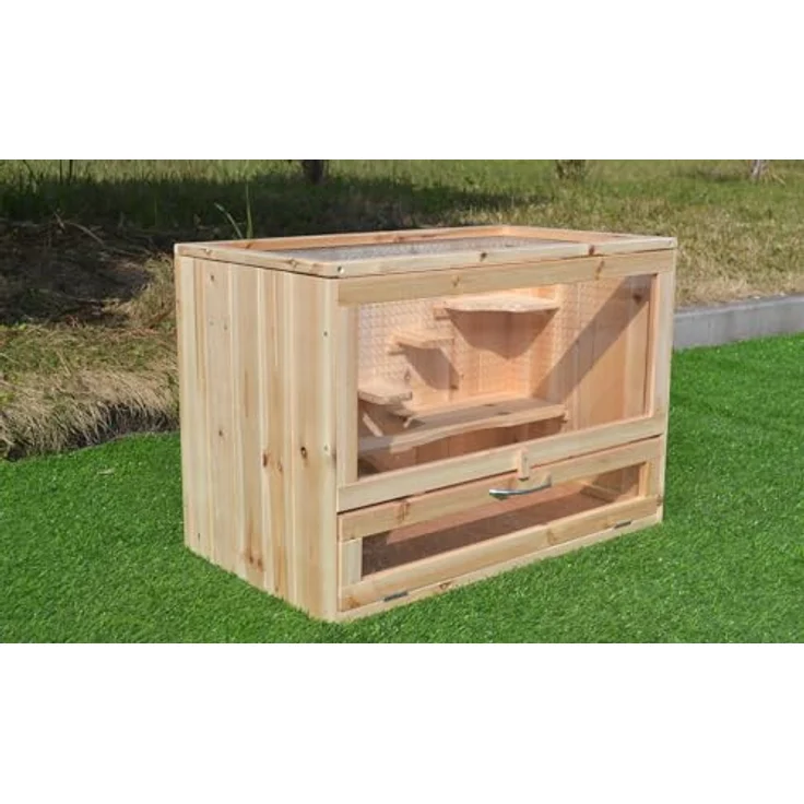 Mucola Kleintierkäfig 60x35x42 cm, 5-stöckiges Holz-Kleintiergehege mit aufklappbarem Deckel für Hamster und Mäuse – Bild 2