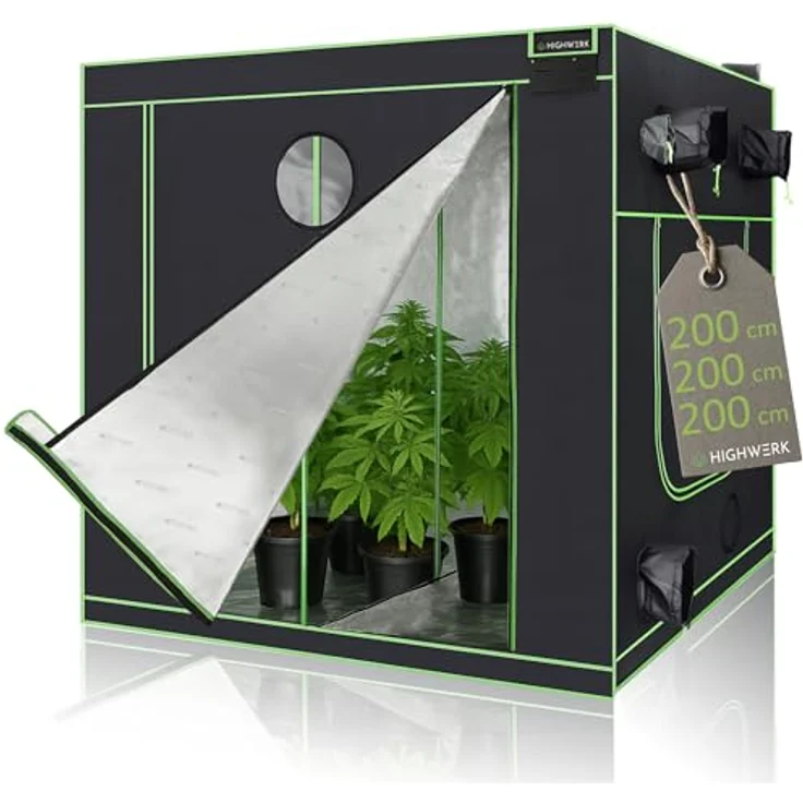 HIGHWERK Growzelt 200 x 200 x 200 cm, Indoor Pflanzenzelt in schwarz-grün, lichtundurchlässig, 95% Lichtreflektion, einfache Montage – Bild 1