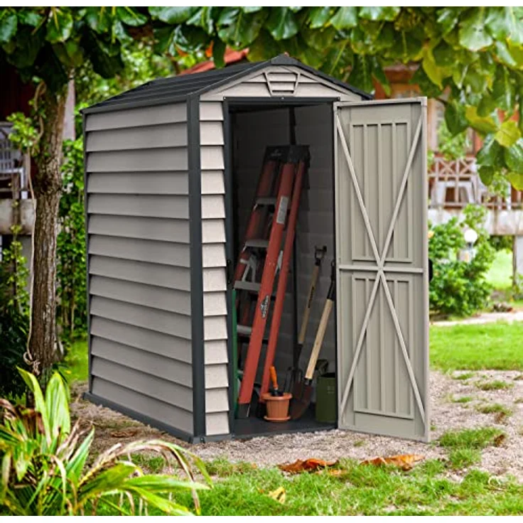 Duramax EverMore 4 x 6 (1.99 m²) Kunststoff gerätehaus, Wetterfeste Aufbewahrungslösung für den Außenbereich, mit Kunststoffboden, robuster Struktur und wartungsfreiem Vinylschuppen, Adobe & Grey – Bild 2