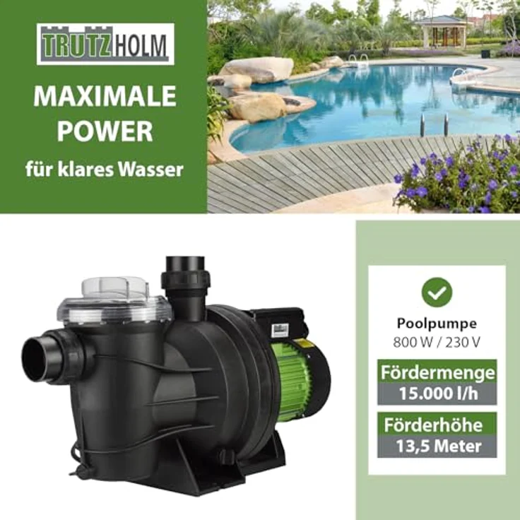 Baumarktplus TRUTZHOLM Schwimmbadpumpe Poolpumpe Swimmingpool 800W 15m³l-h – Bild 3