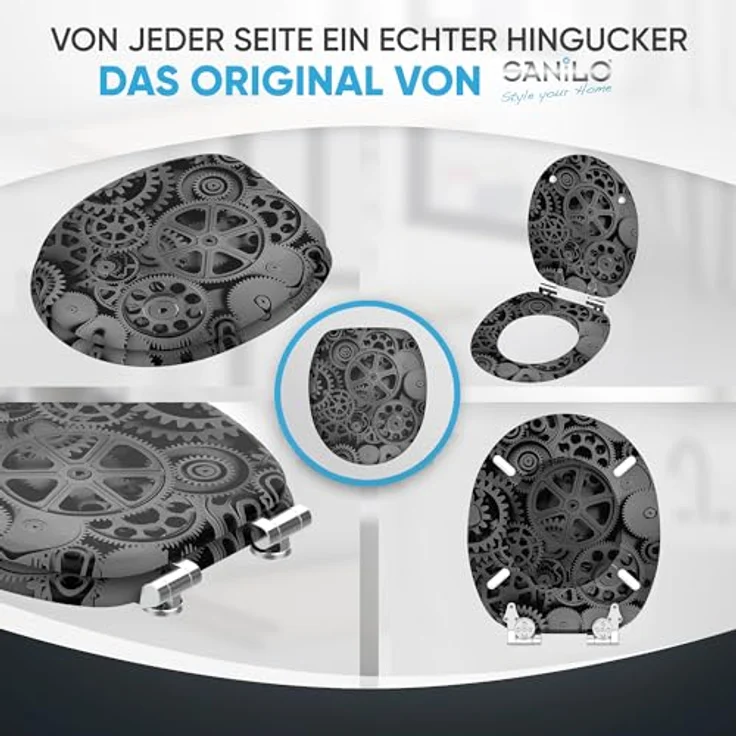 Sanilo WC Sitz Gears, Absenkautomatik aus hochwertigem Holz, pflegeleicht und antibakteriell, für alle handelsüblichen WC-Becken – Bild 7