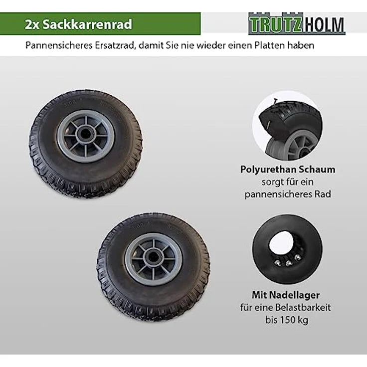 TRUTZHOLM 2X Sackkarrenrad Vollgummi 260 mm 3.00-4 PU Sackkarre Ersatzrad Rad Reifen 75 mm - Preisvergleich – Bild 2