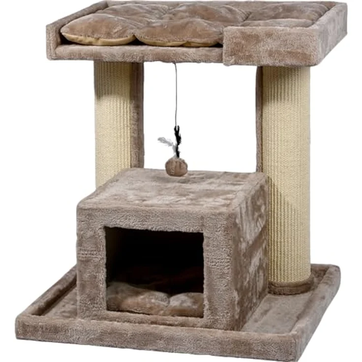 dobar® Premium Katzen-Kratzbaum Softy aus Holz mit extra großen und stabilen Kratz-Stämmen in ausgefallenem Design - Geeignet auch für große Katzen - 35 x 60 x 100 cm, Pappelholz, FSC-zertifiziert – Bild 1