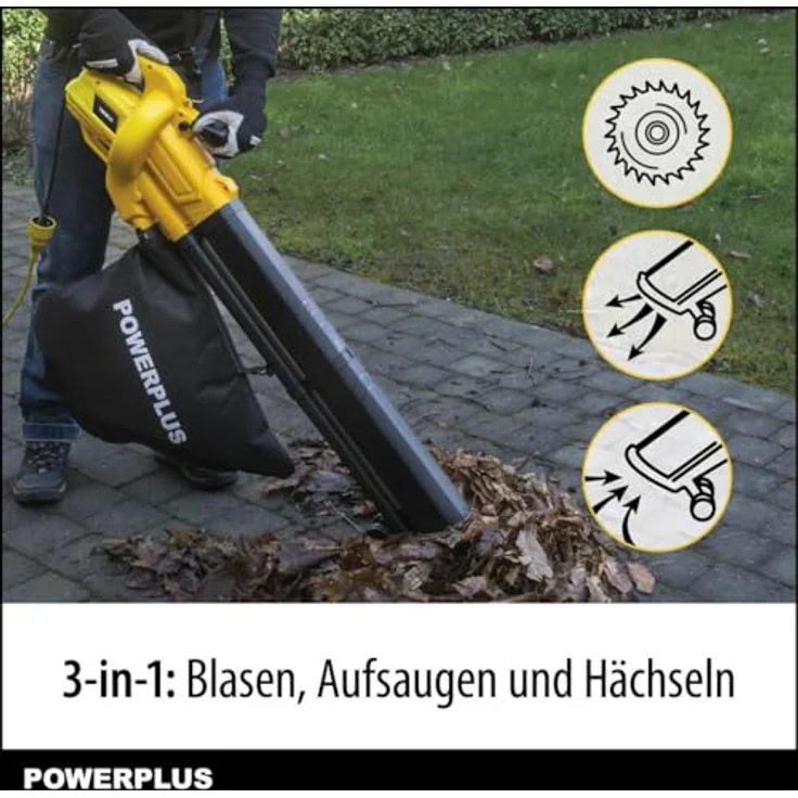Powerplus POWEG4030, Elektrischer Laubbläser mit 3300 W, 250 km/h Luftgeschwindigkeit, 40 L Auffangbeutel und Zerkleinerer – Bild 4