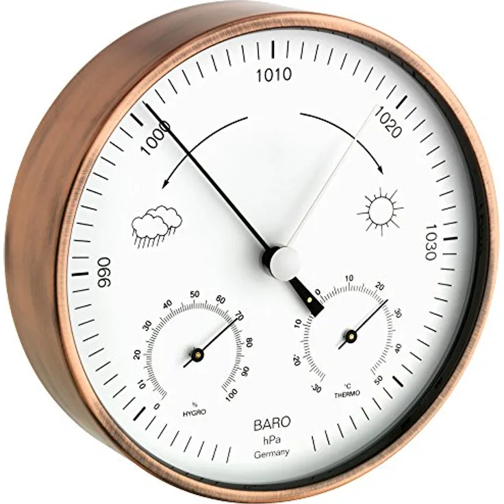 TFA Wetterstation für Innen und Aussen, Kupfer, Thermometer, Hygrometer, Barometer, extragroßes Design