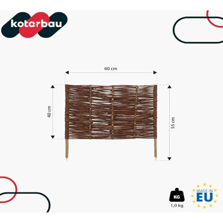 KOTARBAU® 5er Set Weidenzaun Beetbegrenzung, 60 x 40 cm, Braun, Wetterbeständiger Steckzaun für Beeteinfassung und Gartengestaltung – Bild 3