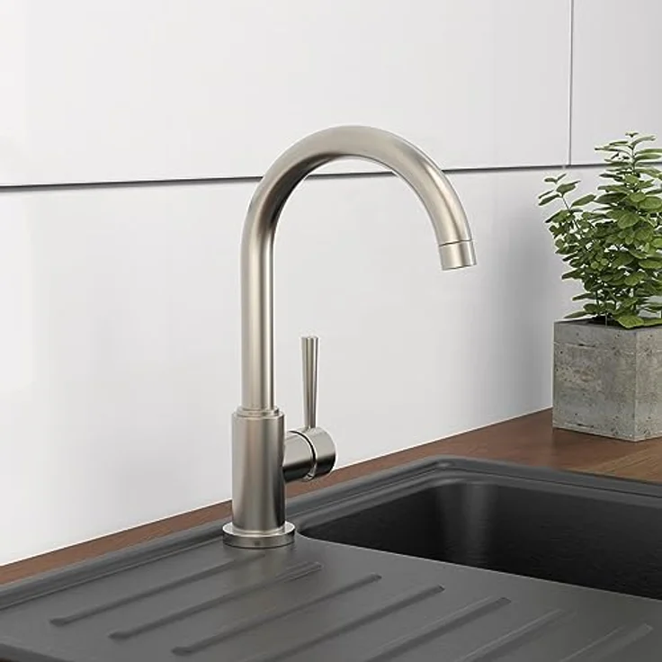 Schütte Cornwall Niederdruck Spültischarmatur, 360° schwenkbarer Wasserhahn mit Dripless-Strahlregler, Einhebel-Mischbatterie – Bild 8