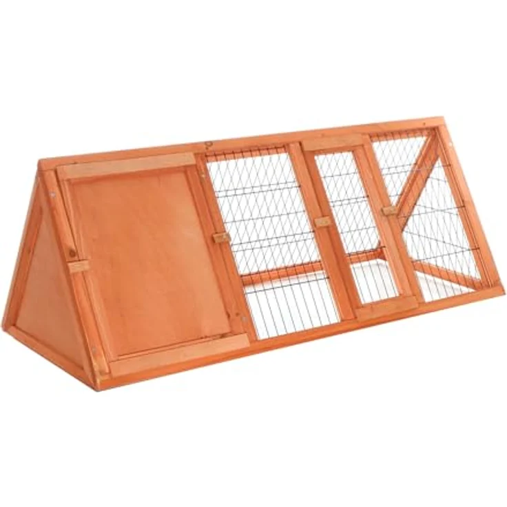 Wiltec Hasenstall in Dreiecksform, 118 x 50 x 45 cm, Kaninchenstall aus Fichtenholz, Außengehege mit Türen, Platzsparendes Design, Einfache Reinigung, Sicherer Rückzugsort – Bild 2