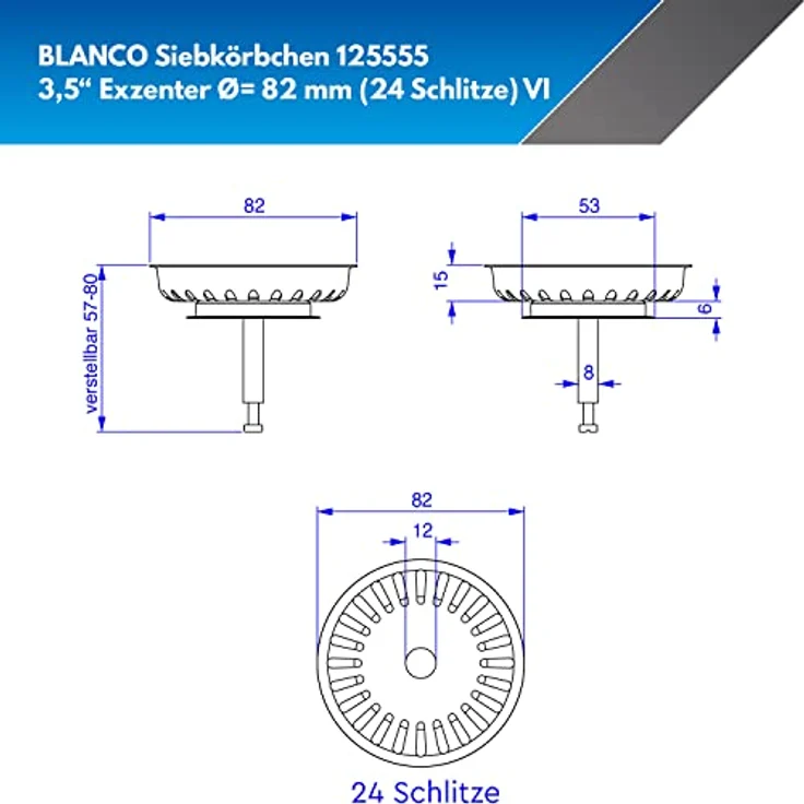 Blanco 125555 Siebkörbchen mit Zapfen für Exzenter-Bedienung Edelstahl, 8,2 cm – Bild 3