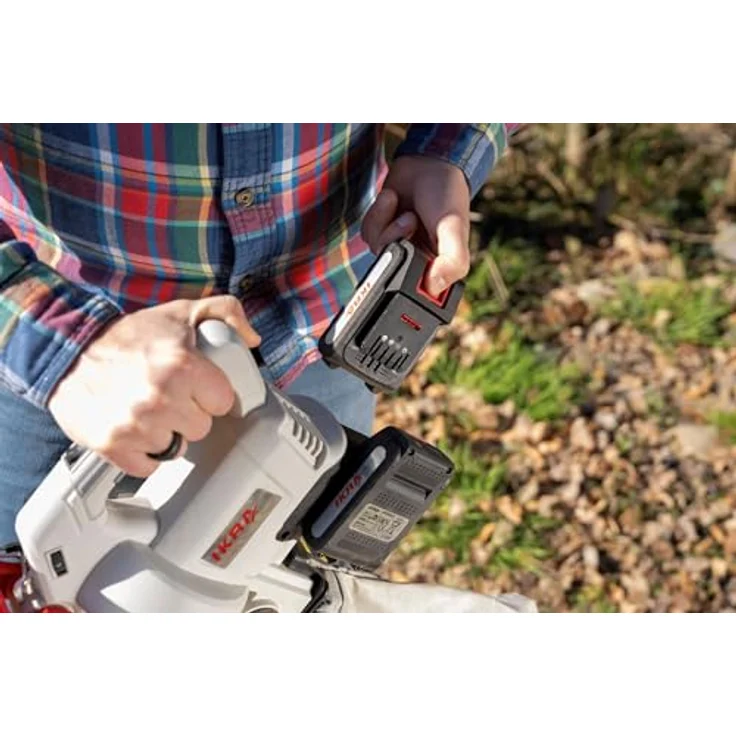 Ikra 3-in-1 Laubsauger + Laubbläser, Akku-Gerät mit 210 km/h Blasgeschwindigkeit, grau-rot, inkl. 45-Liter-Auffangbeutel und Schnellader – Bild 4