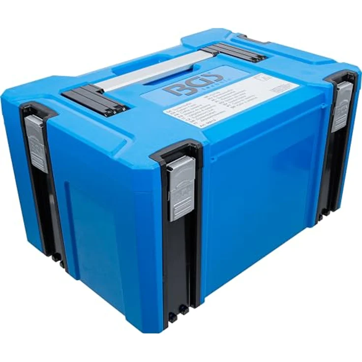 BGS TECHNIC Systemkoffer Größe L, robuster Aufbewahrungskoffer aus ABS-Kunststoff mit klappbarem Aluminium Tragegriff und 4 Schnappschlössern – Bild 9