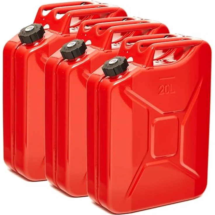 BW® Benzinkanister Metall 3x 20 Liter, roter Kraftstoffkanister mit Schraubverschluss, TÜV-geprüft, UN-zugelassen, 0,9mm Stahl nach DIN 7274, Made in Europe – Bild 1