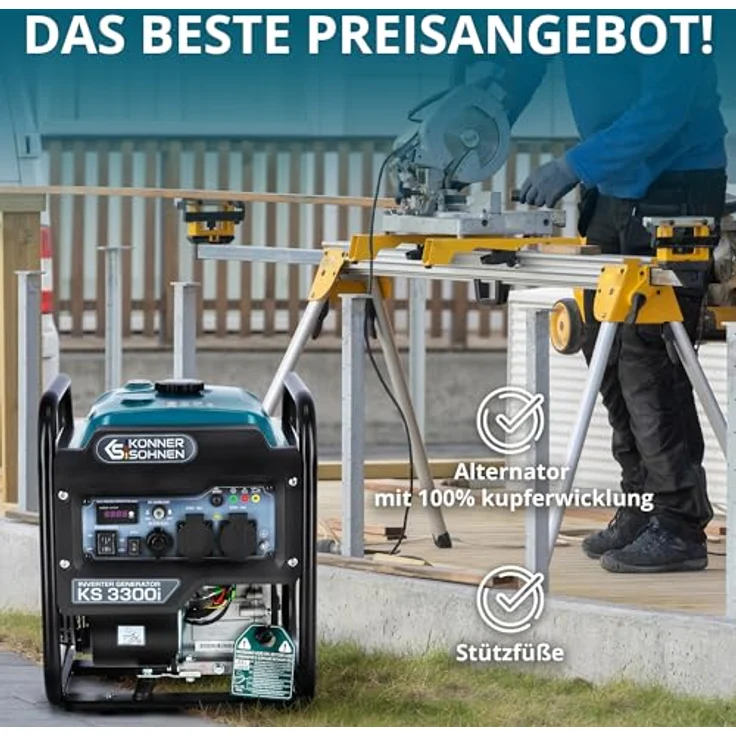 Könner & Söhnen KS 3300i Inverter Stromerzeuger, 3,3 kW reine Sinuswelle, tragbar, EURO 5, 25,5 kg – Bild 6