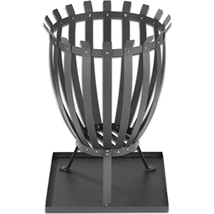 LANDMANN | Feuerkorb Steel Stripes für Garten | 360° Sicht auf das Feuer | Inklusive Bodenplatte für Aschefang und 3 verschraubten Beinen | Wetterfest | Stabil | Maße: ca. 44 x 44 x 65 cm