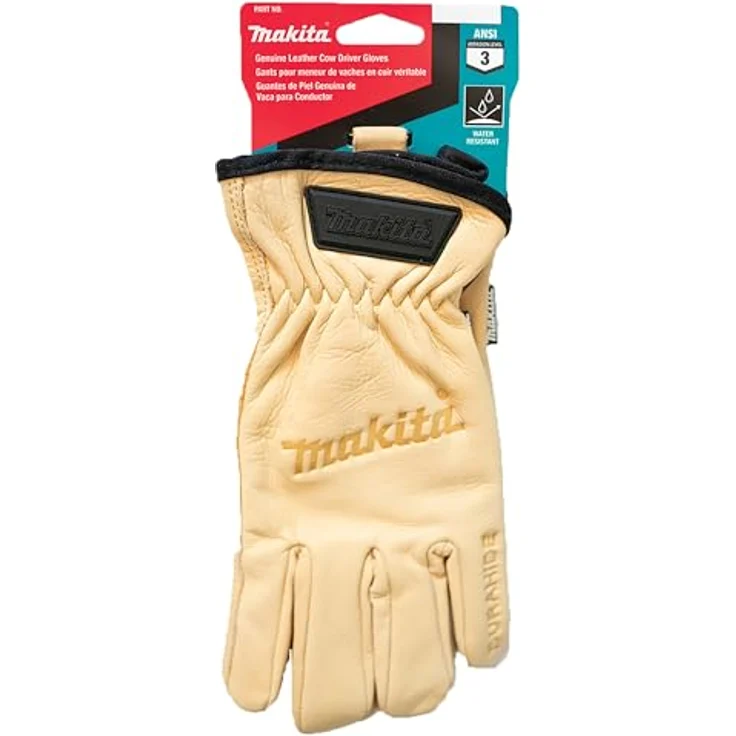 Makita P-84626 Cow Driver Lederhandschuhe, Größe M, echtes Leder, wasser- und ölbeständig, atmungsaktiv, braun – Bild 2