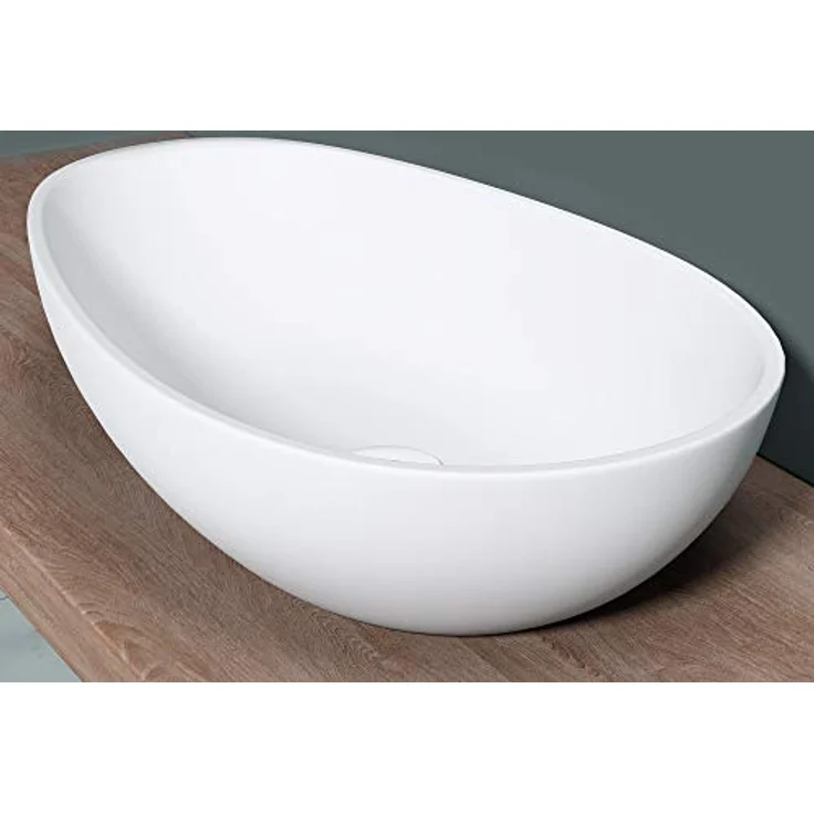 doporro Aufsatzwaschbecken Weiß matt oval Colossum809 BTH: 59,8x36x14 cm Mineralguss Waschbecken ohne Armaturloch – Bild 5