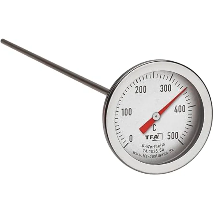 TFA Dostmann Profi Backofenthermometer, 14.1035.60, Edelstahl mit langem Temperaturfühler (30 cm), silber