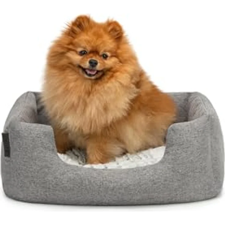 lionto Hundekörbchen mit flauschigem Wendekissen, kuscheliges Heimtierbett in meliertem Design mit tiefem Einstieg für Hunde & Katzen aller Größen, 60x50 cm, weiches Hundebett, grau – Bild 1