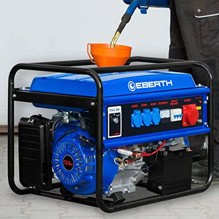 Eberth - 5500 Watt Benzin Stromerzeuger (E-Start, 13 PS Benzinmotor, Ölmangelsicherung, Automatischer Voltregler, 3-Phasen, 1x 400V, 3x 230V, 1x 12V, – Bild 6