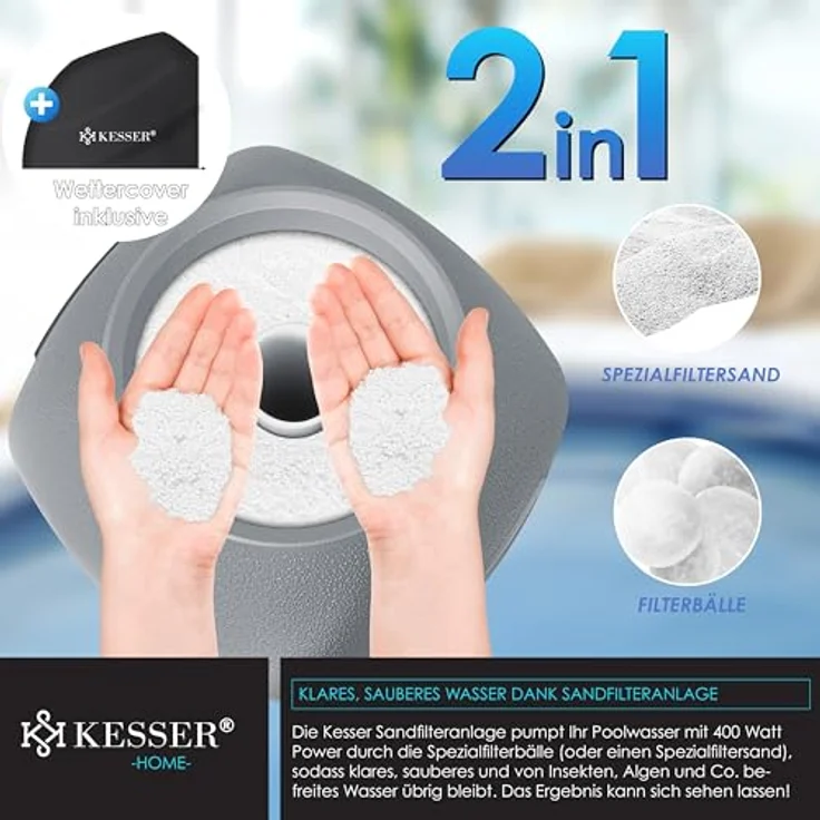 KESSER Sandfilter Sandfilteranlage + 700g Filterbälle ersetzen 25kg Filtersand- Poolfilter 10 m³-h Filteranlage Filterkessel für Pool Schwimmbecken 4-Wege Ventil , einfache Steuerung Grau – Bild 3