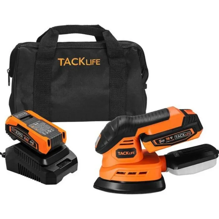 TACKLIFE Akku-Multischleifer, 18V 12000RPM mit 12 Schleifpapier, kabelloses Design, ergonomisches Griffdesign, Staubabsaugung, Schnellladung - Preisvergleich