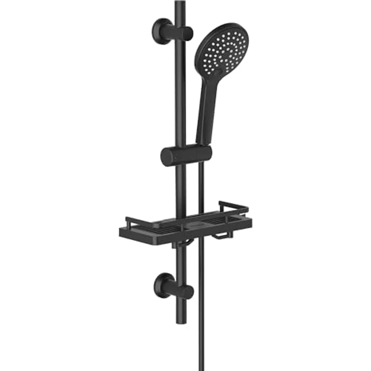 Görbach Edelstahl Duschstange mit Brause, 3 Strahlarten, 70 cm, schwarz, inkl. verstellbarer Wandhalterung und Duschschlauch 150 cm – Bild 1