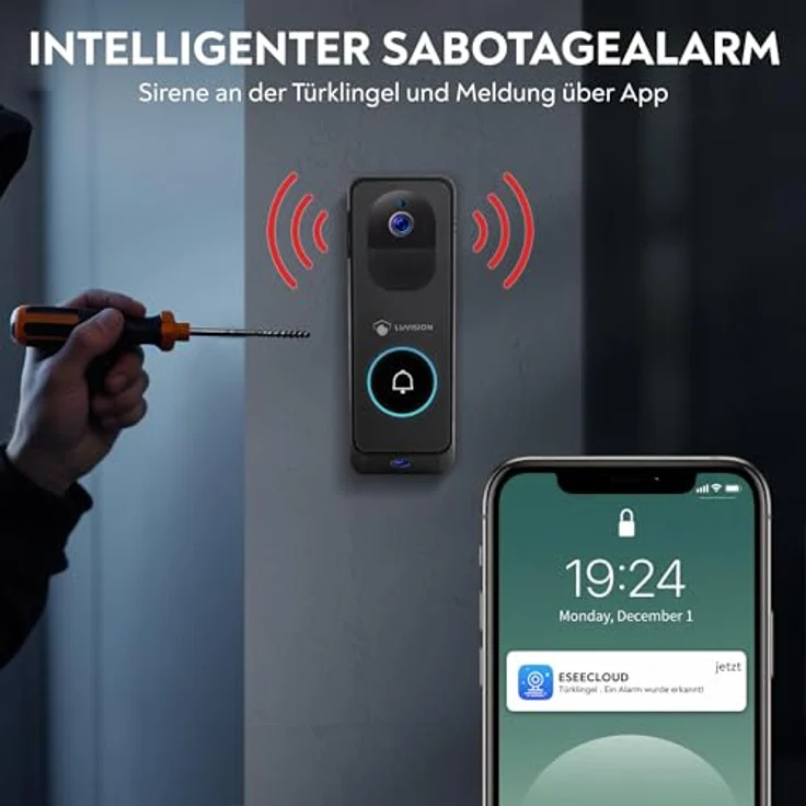 LUVISION Smart Home Türklingel Y03-W2, WLAN Funk Video Türklingel mit 3MP Dual Kamera, 2-Wege Audio, Bewegungserkennung und Nachtsicht – Bild 5