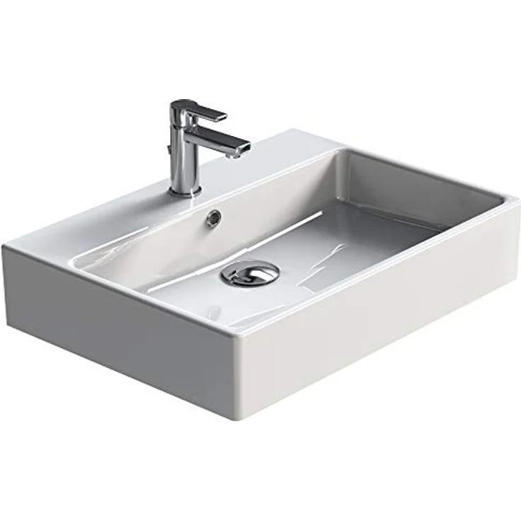 AQUA BAGNO Design Waschbecken aus hochwertiger Keramik, Hängewaschbecken im modernen Stil | 60 x 50 cm – Bild 1