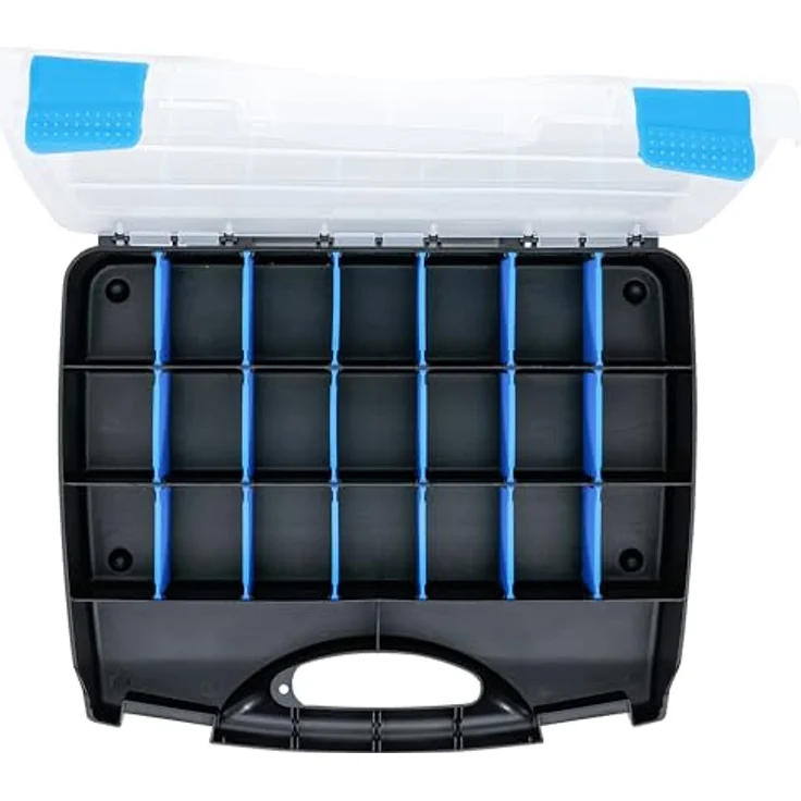 BGS TECHNIC Kunststoff-Leerkoffer für Kleinteile, 23 Ablagefächer mit herausnehmbaren Trennstege, individuell anpassbar, 380 x 320 x 60 mm, Gewicht 0,918 kg – Bild 4