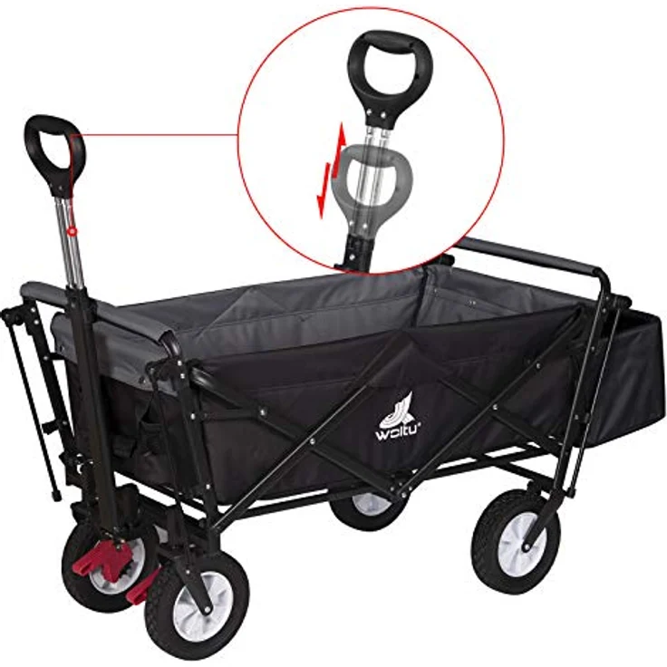 WOLTU Faltbarer Bollerwagen XXL, Handwagen mit abnehmbarem Sonnendach, Feststellbremse und 80kg Tragkraft, Anthrazit – Bild 4
