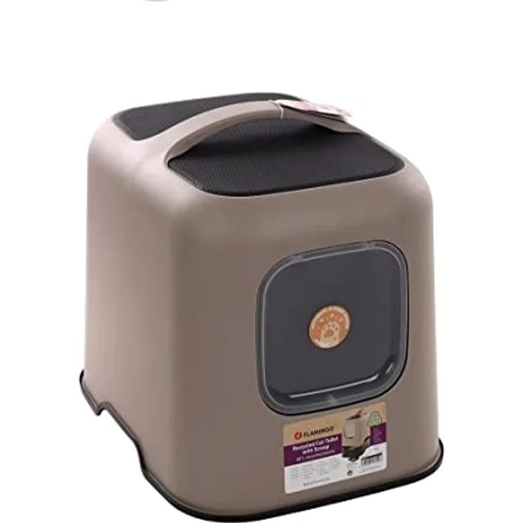 Flamingo KATZENTOILETTE Trudy, Taupe, plüsch mit Polyesterfaserfüllung, 38,5x51x44,5CM – Bild 1