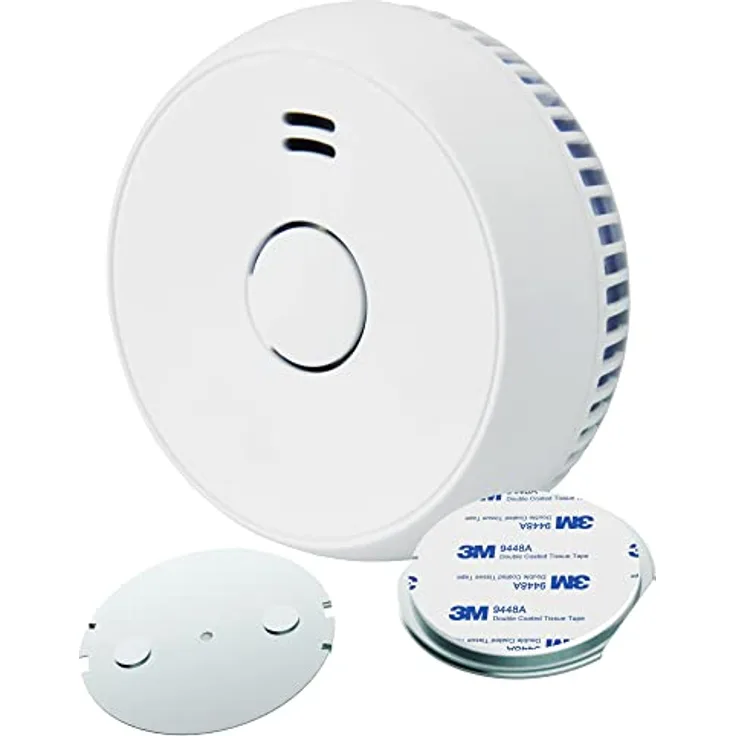 UNITEC Rauchwarnmelder mit Magnethalterung, Montage ohne Werkzeug und Bohren, mit starken 3M Klebepads für sicheren Halt, mit LED-Funktionsanzeige, Alarm bei Rauchentwicklung mit 85 dB