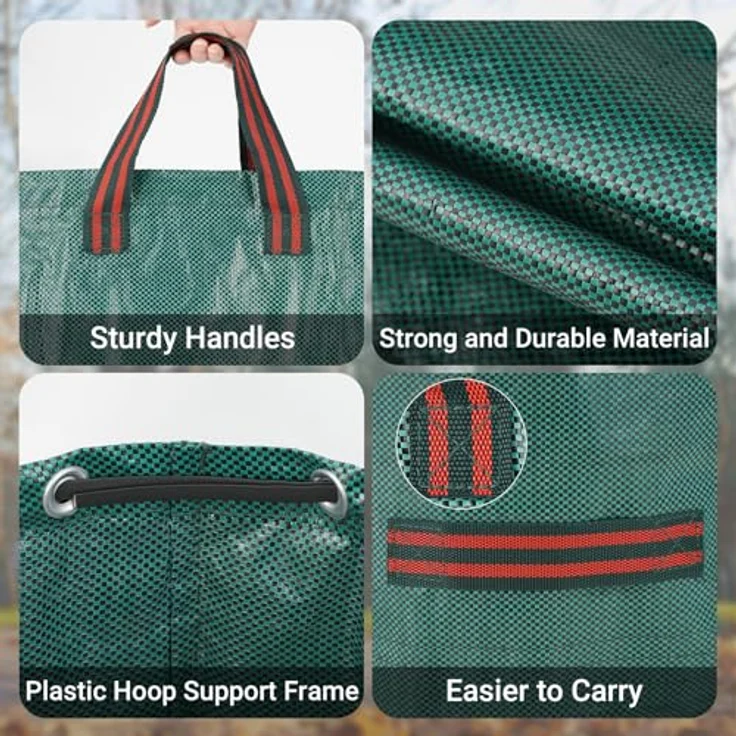Velway Gartensack 2x500L, stabil selbststehend mit 4 Griffen, robust & wasserdicht, wiederverwendbar & faltbar für Grünschnitt, Laub, Rasenschnitt, Gartenabfälle – Bild 3