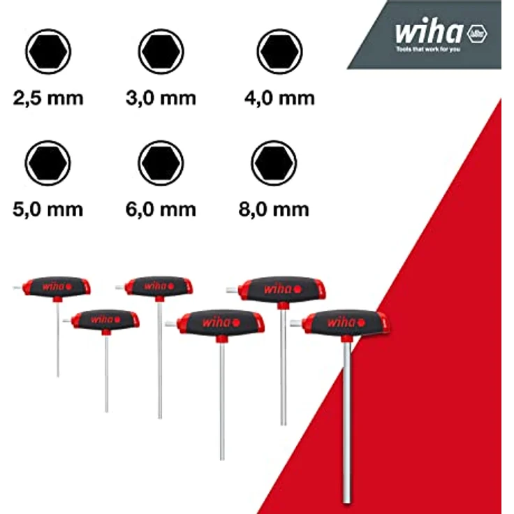 Wiha Sechskant Winkelschraubendreher-Set, 6-teilig, 2.5 mm bis 8.0 mm, ComfortGrip mit Seitenabtrieb, ergonomisch gestaltet – Bild 4