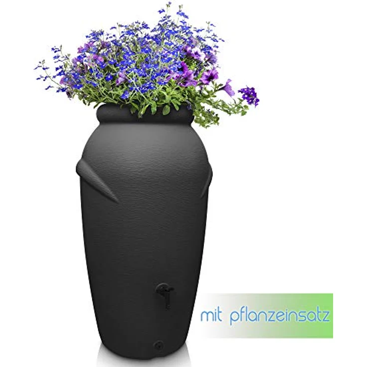 YourCasa Regentonne 210 Liter [Amphore Design] Anthrazit - Regenfass Frostsicher aus Kunststoff - Regenwassertonne mit Wasserhahn - Garten Regenwassersammler – Bild 5