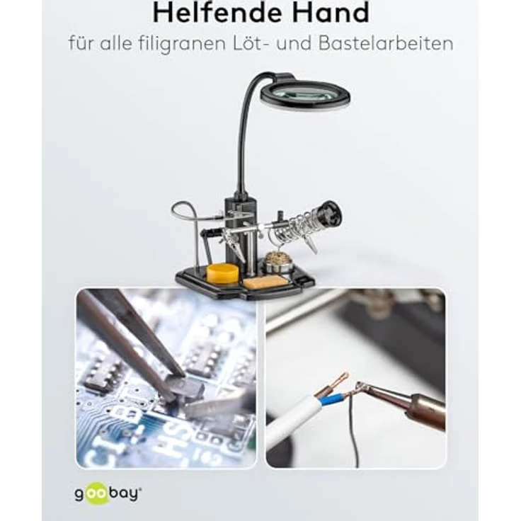 Löthilfe mit Echtglas Lupe, LED Beleuchtung, flexiblem Schwanenhals und Lötkolbenhalterung – Bild 12