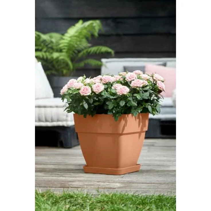 elho Loft Urban Untersetzer Eckig 28 - Blumentopf Untersetzer für Außen - Ø 27.5 x H 3.8 cm - Recyceltes Plastik - Braun/Terra – Bild 5
