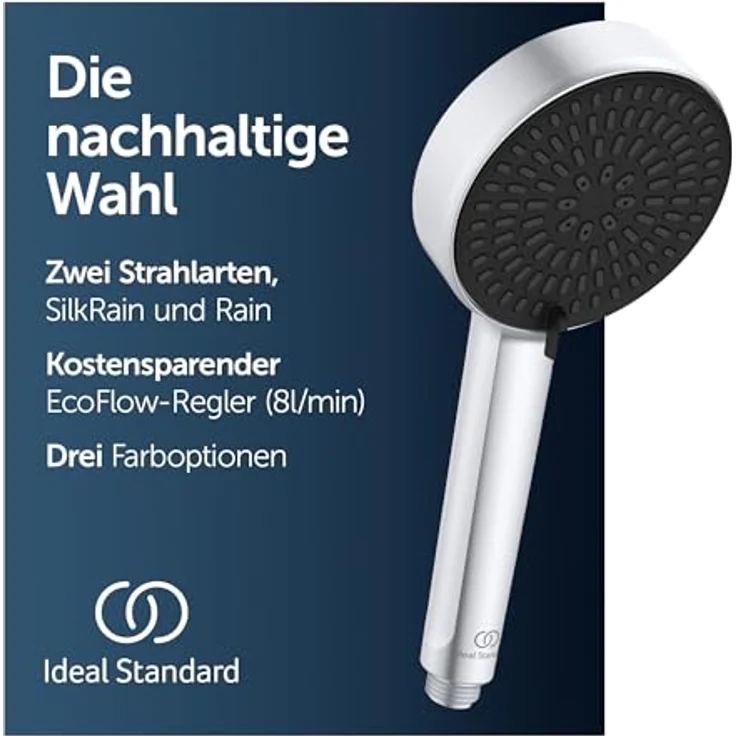 Ideal Standard Handbrause Alu+, 2-Funktionen in Silber mit komfortablem Massage- und Regenmodus, 8 l/min Durchflussreduzierung, IF Design Award 2024 – Bild 2