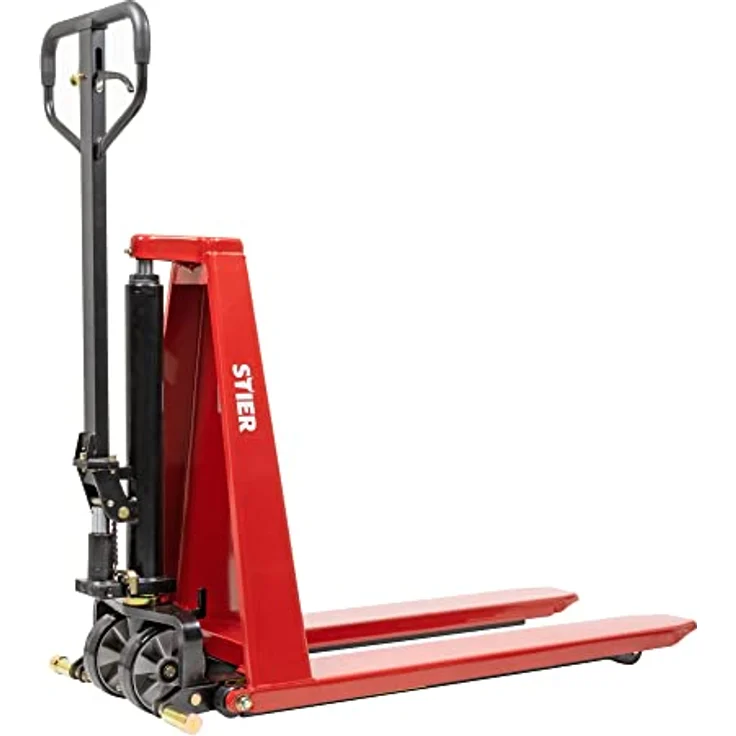 STIER Scheren-Hubwagen, 1000 kg Traglast, 800 mm Hubhöhe, manueller Quicklift mit doppelter Hubgeschwindigkeit, Gabellänge 1140 mm, Polyurethan-Lenkräder, Überlastventil – Bild 4