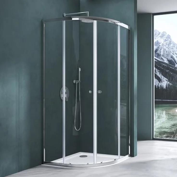 Mai & Mai Duschkabine Ravenna32K, viertelkreis Dusche 80x80 cm mit 2 Schiebetüren aus 6mm ESG-Klarglas und NANO-Beschichtung – Bild 1