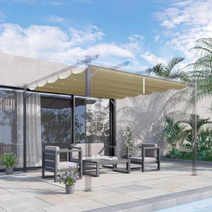 Outsunny Pavillon-Ersatzdach für 3 x 3 m Pergola mit Regenabflusslöchern, 180 g/m², 250 x 255 cm, Beige – Bild 2