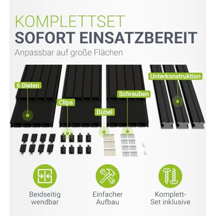 Juskys WPC Terrassendielen, 20 m², witterungsbeständig, raue Oberfläche, hohe Belastbarkeit bis 330 kg/m², Anthrazit – Bild 3