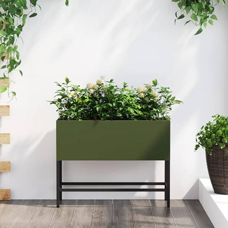 vidaXL Hochbeet 60x26x45 cm, olivgrüner Stahl, wetterfest, modernes Design für Balkon und Garten – Bild 2