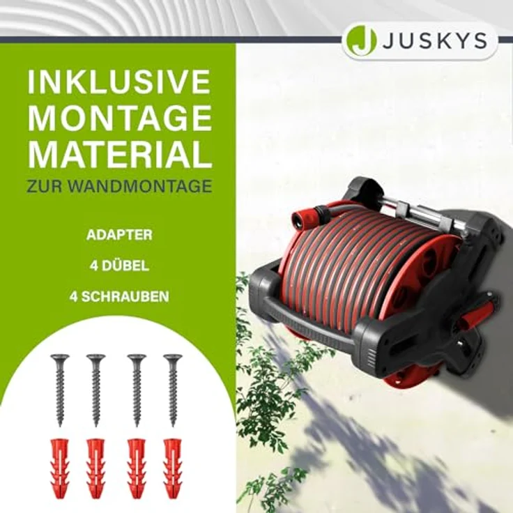 Juskys Schlauchtrommel Basic, 30 m, Multifunktionsbrause, 10 Funktionen, diverse Adapter, rot/grau – Bild 7
