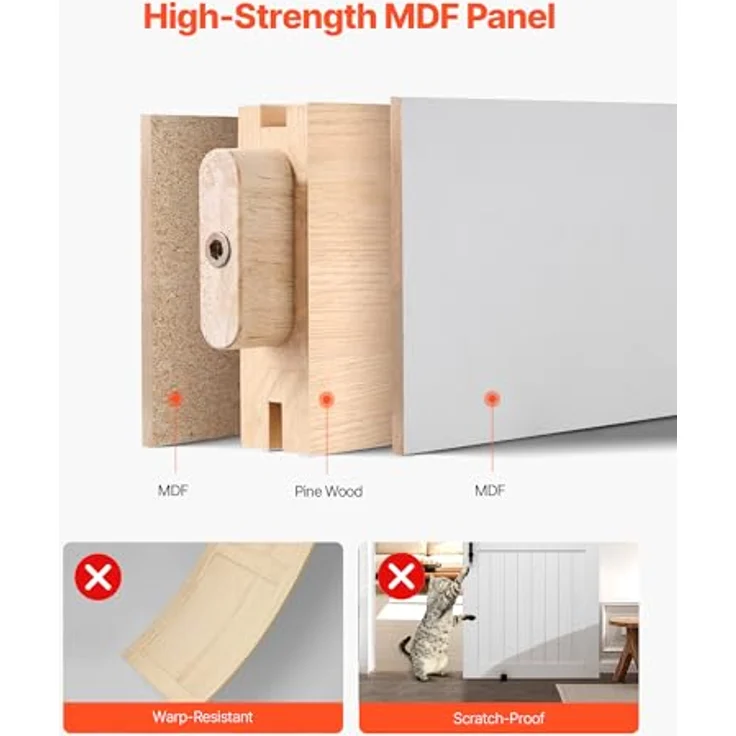 VEVOR Schiebetür im Scheunenstil, 1067 x 2134 mm, MDF-Platten, wasserfest mit PVC-Oberfläche, H-Rahmen, für Wohnzimmer und Badezimmer, Weiß – Bild 3