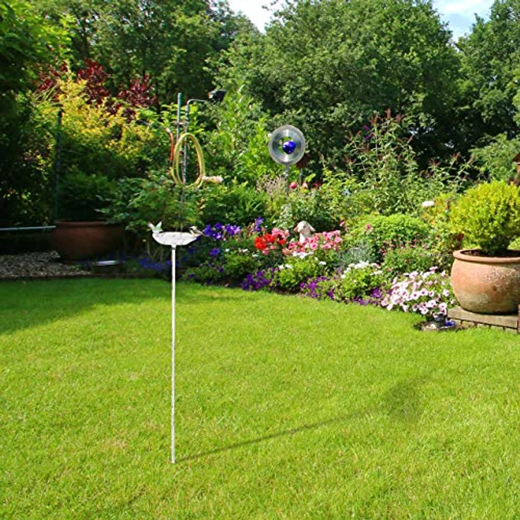 Relaxdays Gusseisen Vogeltränke zum Stecken, mit Erdspieß, Gartendeko, Vogelfutterstelle, Wasserschale 1m hoch, weiß – Bild 3