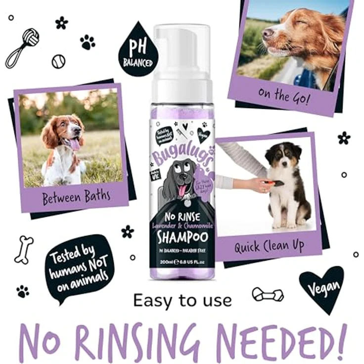 Bugalugs No-Rinse Hundeshampoo, Trockenshampoo für Hunde, 200ml, sanfte Fellpflege ohne Wasser, made in UK – Bild 6
